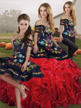 Comfortable Sleeveless Lace Up Floor Length Embroidery and Ruffles Quinceanera Dress