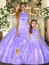 Elegant Lavender Ball Gowns Beading and Ruffles Sweet 16 Quinceanera Dress Backless Tulle Sleeveless Floor Length