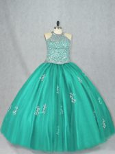  Tulle Sleeveless Floor Length 15th Birthday Dress and Beading and Appliques