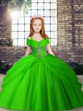 Amazing Straps Sleeveless Tulle Little Girls Pageant Dress Wholesale Beading Lace Up