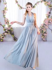 High Class Grey Empire Belt Damas Dress Lace Up Chiffon Sleeveless Floor Length