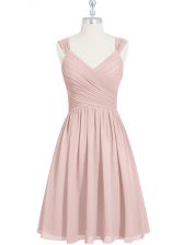  A-line Homecoming Dress Pink Straps Chiffon Sleeveless Mini Length Lace Up