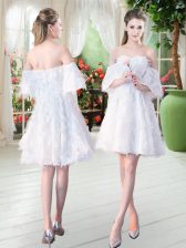  Short Sleeves Mini Length Zipper Prom Evening Gown in White with Appliques
