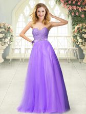 Dynamic Beading and Lace Prom Dresses Lavender Zipper Sleeveless Floor Length