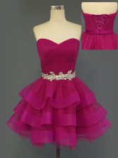  Sleeveless Beading and Ruffled Layers and Ruching Lace Up Prom Dresses