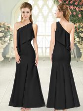  One Shoulder Sleeveless Satin Ruching Side Zipper