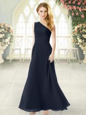 Custom Design Black Side Zipper One Shoulder Ruching Dress for Prom Chiffon Sleeveless