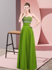 Top Selling Green Zipper Strapless Beading Chiffon Sleeveless