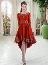  Long Sleeves Lace Up High Low Embroidery Homecoming Dress