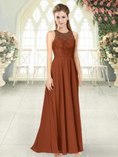  Brown Backless Scoop Lace Prom Gown Chiffon Sleeveless