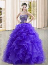 Glamorous Organza Sleeveless Floor Length Sweet 16 Dresses and Beading and Ruffles