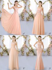 Sexy Peach Lace Up Scoop Lace Dama Dress Chiffon Sleeveless