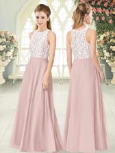 Spectacular Floor Length Empire Sleeveless Pink Prom Dresses Zipper