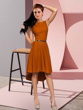 Romantic Brown Lace Up Scoop Belt Dress for Prom Sleeveless