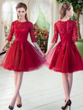 Sophisticated Wine Red Dress for Prom Prom and Party with Lace Scalloped Half Sleeves Zipper