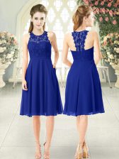 Beauteous Chiffon Scoop Sleeveless Zipper Lace Prom Party Dress in Royal Blue