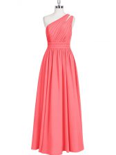 Red Sleeveless Floor Length Ruching Zipper Homecoming Dress