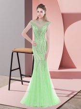 Classical Sweep Train Mermaid Apple Green Scoop Tulle Cap Sleeves Zipper