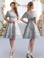  Off The Shoulder Short Sleeves Quinceanera Court of Honor Dress Lace Zipper