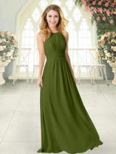 Scoop Sleeveless Zipper Prom Party Dress Olive Green Chiffon