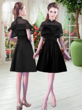 Lovely Black Zipper Lace Short Sleeves Knee Length