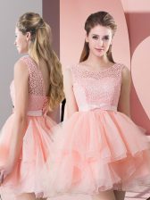 Custom Fit Lace Prom Gown Pink Lace Up Sleeveless