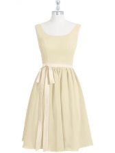  Light Yellow Chiffon Zipper Prom Dresses Sleeveless Mini Length Belt