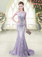 Simple Sleeveless Brush Train Beading Zipper Prom Party Dress