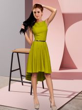 Designer Belt Prom Gown Gold Lace Up Sleeveless High Low