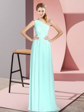 Trendy Sleeveless Floor Length Ruching Lace Up Homecoming Dress with Apple Green