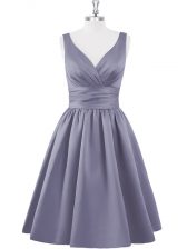 Satin Sleeveless Knee Length Evening Dress and Ruching