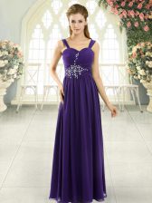 Free and Easy Purple Lace Up Prom Party Dress Beading and Ruching Sleeveless Floor Length