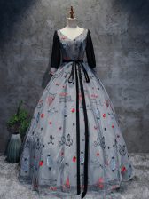  Floor Length Ball Gowns 3 4 Length Sleeve Grey 15 Quinceanera Dress Lace Up