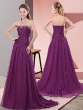 Attractive A-line Sleeveless Purple Sweep Train Zipper