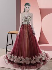 Beauteous Red Sleeveless Beading Lace Up Dress for Prom