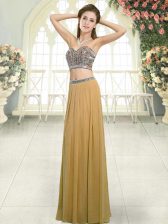 Sophisticated Floor Length Two Pieces Sleeveless Gold Backless