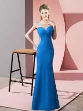 New Style Blue Zipper Evening Dress Beading Sleeveless Floor Length