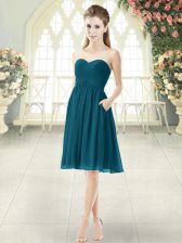High End Knee Length Peacock Green Dress for Prom Sweetheart Sleeveless Zipper