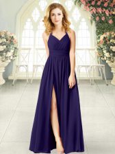 Custom Fit Purple Halter Top Zipper Ruching Prom Gown Sleeveless