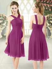 Designer Purple Straps Neckline Ruching Prom Dress Sleeveless Zipper