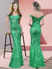 Designer Sequined Sleeveless Floor Length Prom Dresses and Ruching