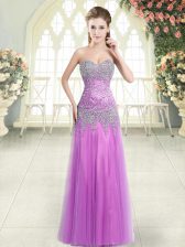  Floor Length Lilac Homecoming Dress Tulle Sleeveless Beading