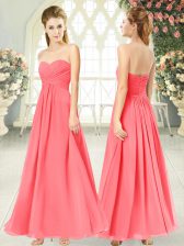 Nice Watermelon Red Sweetheart Zipper Ruching Prom Party Dress Sleeveless
