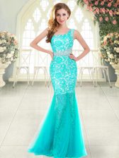Sexy Sleeveless Zipper Floor Length Beading and Lace Prom Gown