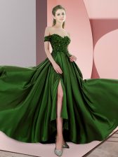  Green Homecoming Dress Off The Shoulder Sleeveless Sweep Train Backless