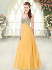 Fantastic Floor Length Lace Up Orange for Prom and Party with Beading