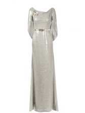  Grey Zipper Scoop Half Sleeves Floor Length Prom Gown Belt