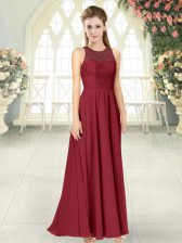  Floor Length Burgundy Prom Party Dress Scoop Sleeveless Backless