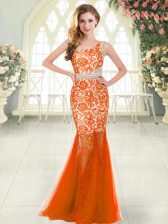 Colorful Orange Red Zipper Prom Dresses Beading and Lace Sleeveless Floor Length
