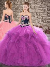  Sleeveless Tulle Floor Length Lace Up 15 Quinceanera Dress in Purple with Beading and Embroidery